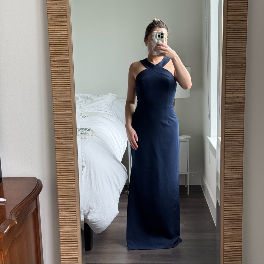 Trina Turk Navy Blue Halter-Neck Gown